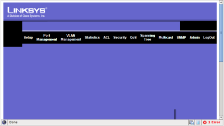 screenshot of broken Linksys SRW224G4WebGUI