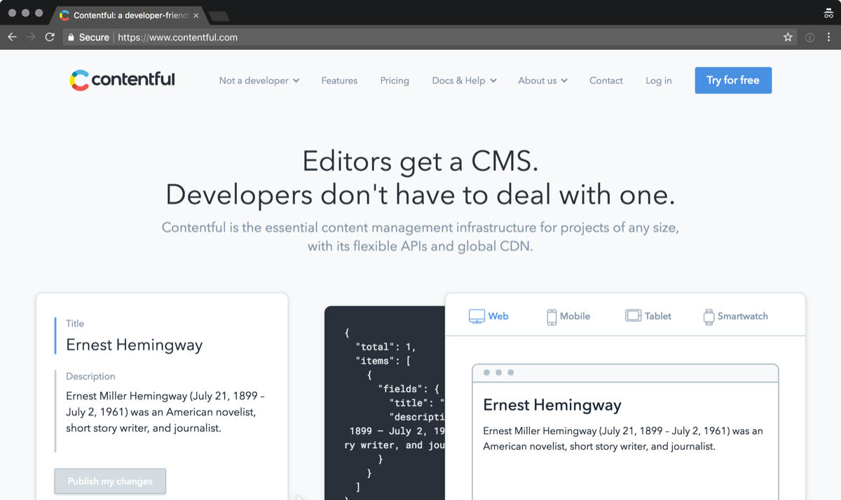 Screenshot: Contentful homepage