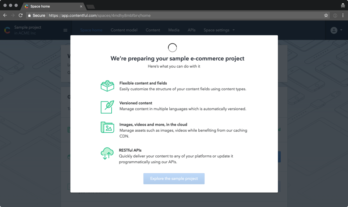 Screenshot: Contentful installer page