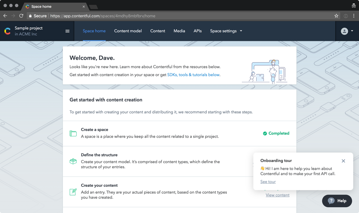 Screenshot: Contentful dashboard