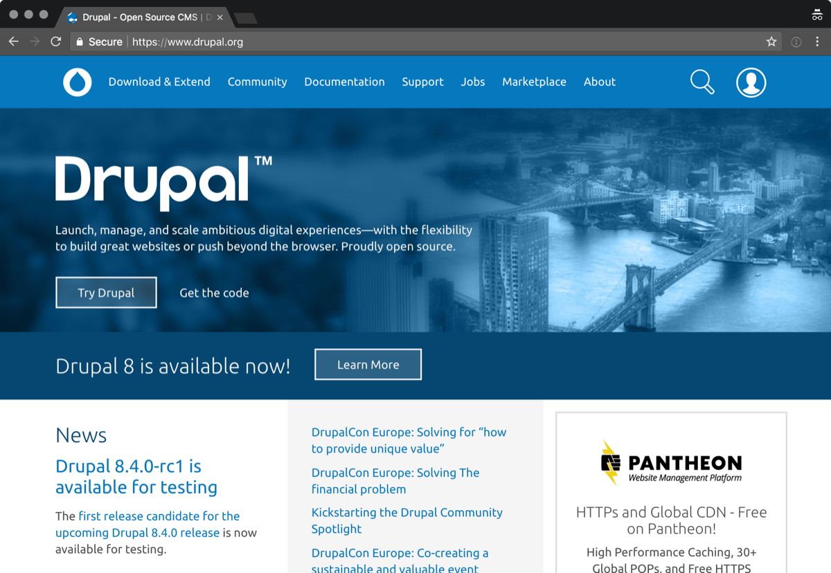Screenshot: Drupal.org homepage