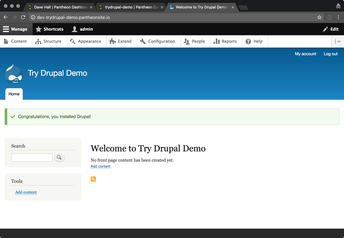 Screenshot: New drupal site home page