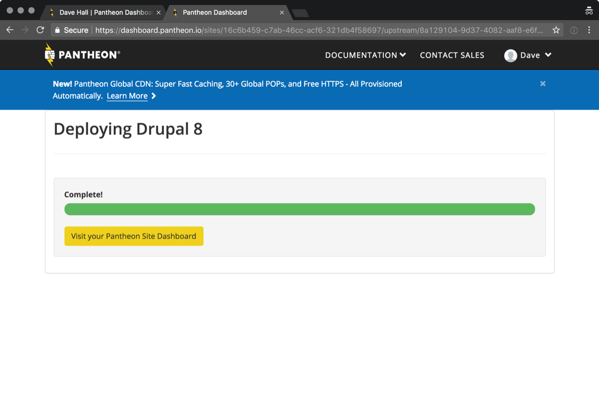 Screenshot: Pantheon Drupal 8 installer