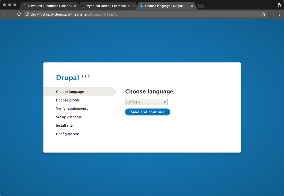 Screenshot: Drupal installer language selection